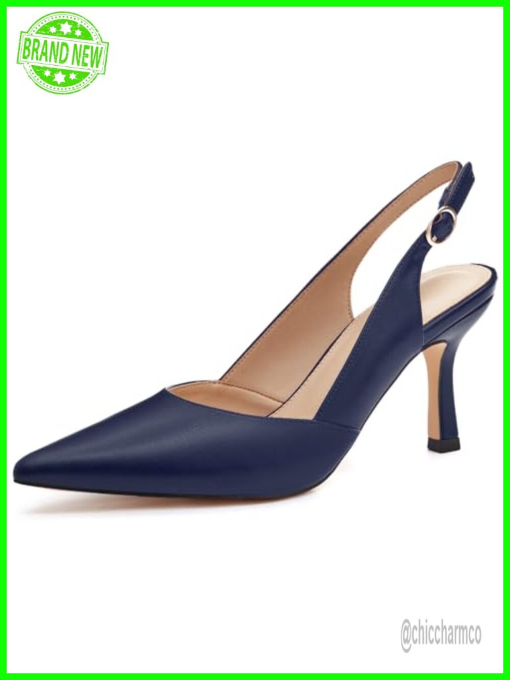 Women's Slingback Kitten Heels Closed Toe Faux Leather Wedding Party Pumps